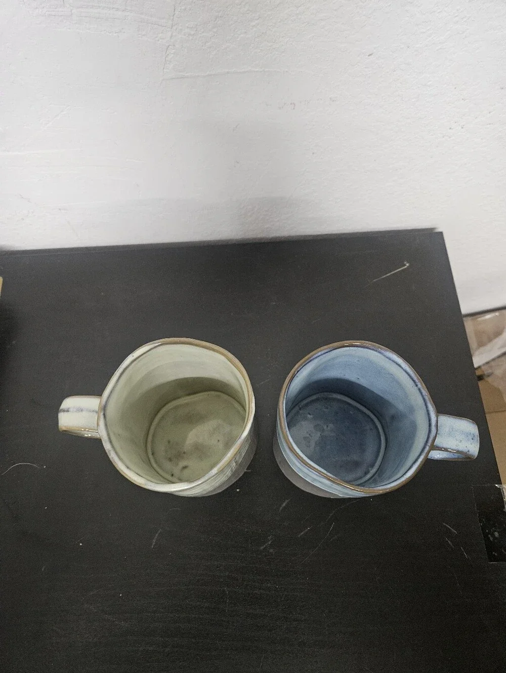 Handmade Ceramic Two-Tone Mug Set - Blue and Cream Tops